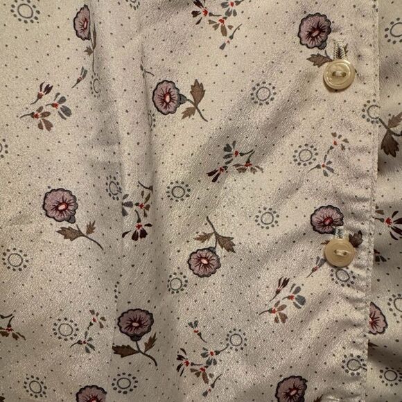 Vintage College Town Beige Floral Ruffled Button Down Shirt - Picture 3 of 6